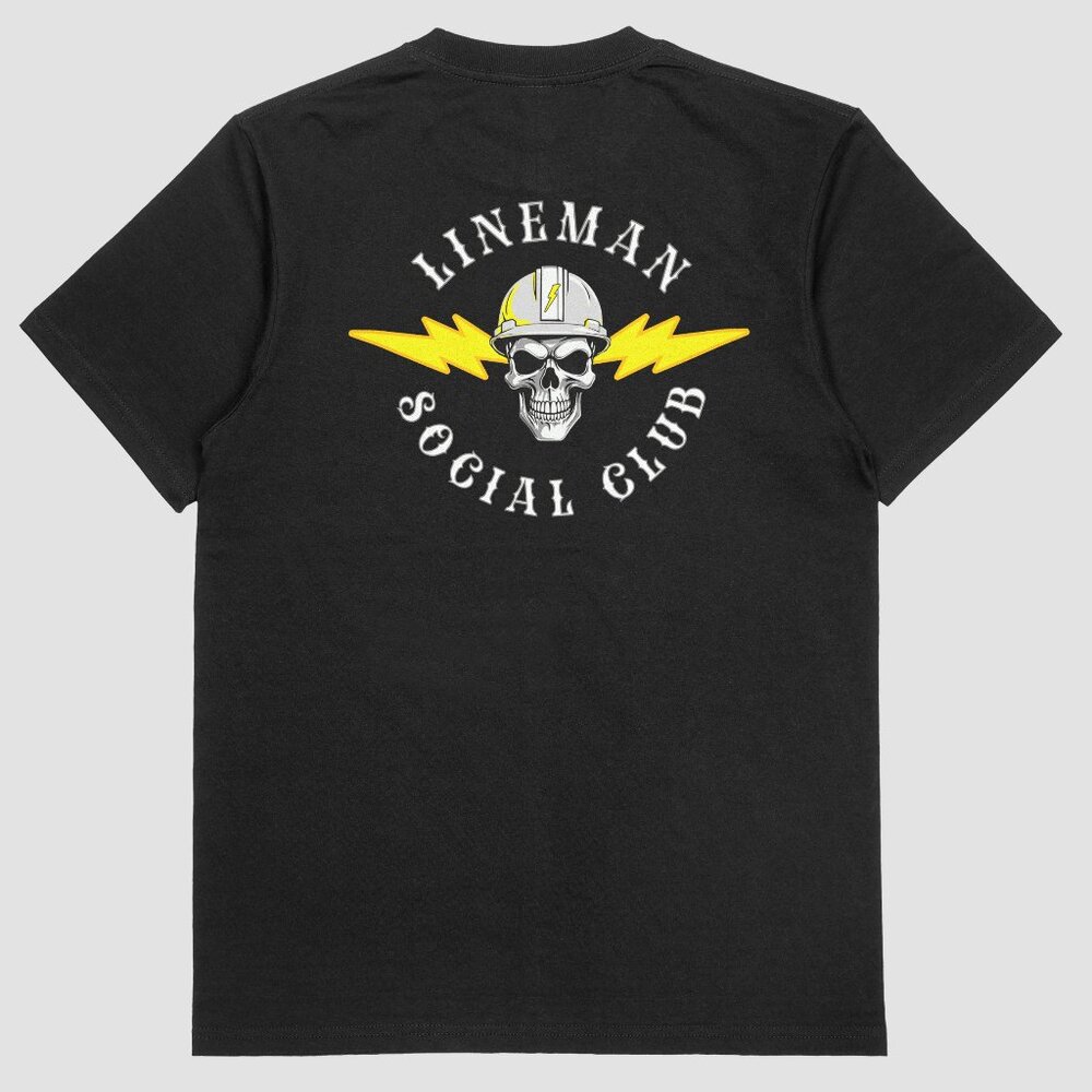 LINEMAN SOCIAL CLUB  Electrician Line worker T-shirt Black 100% Cotton
